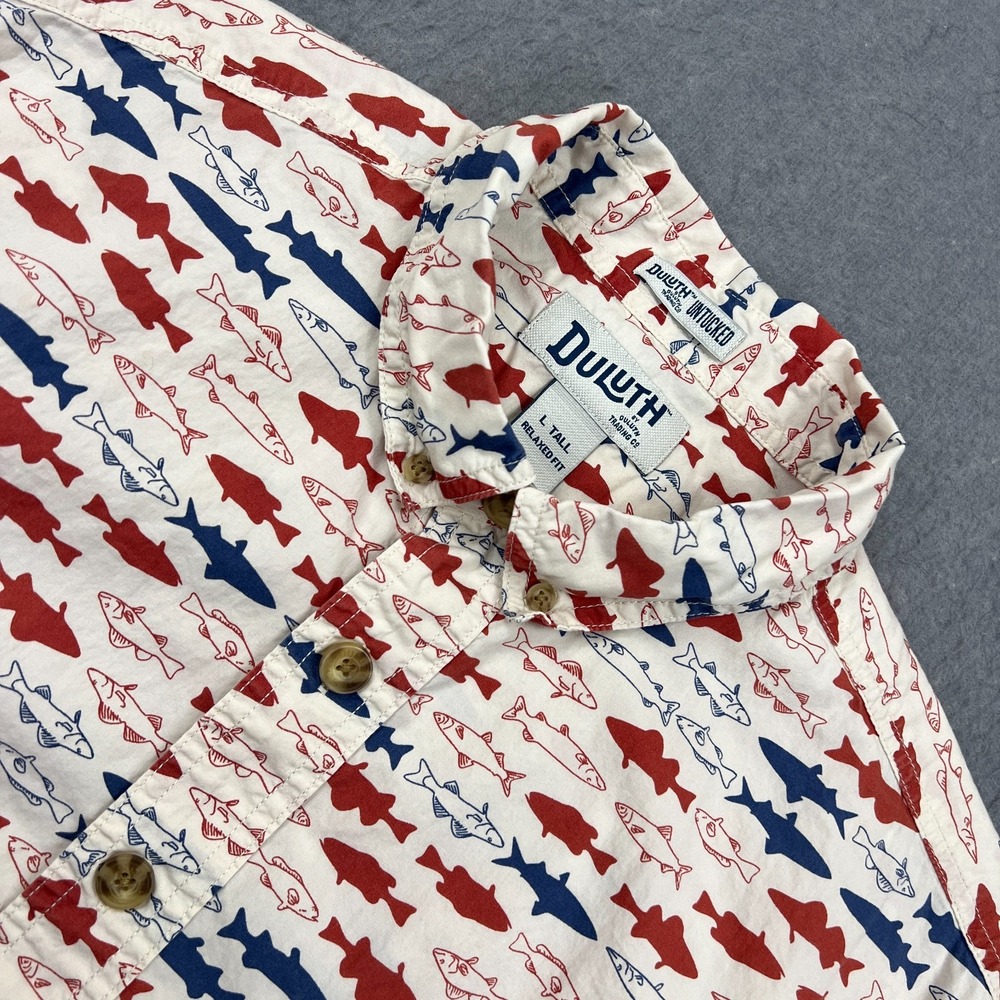 Duluth Shirt Men's LT Tall Fish BBQ Relaxed Fit‎ Short Sleeve Relaxed Button Up